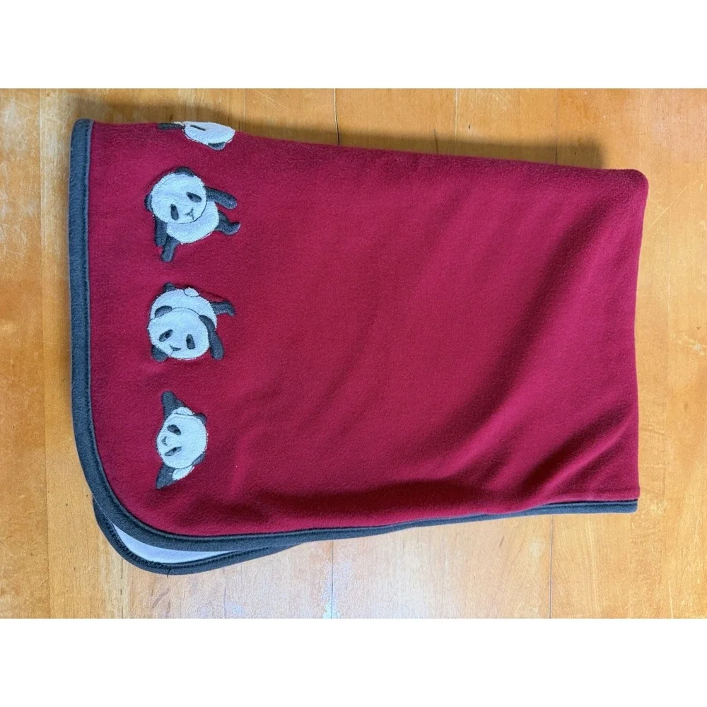 Gymboree Panda Bear Red Gray Baby Blanket Reversible 2009 Unisex Retired Rare